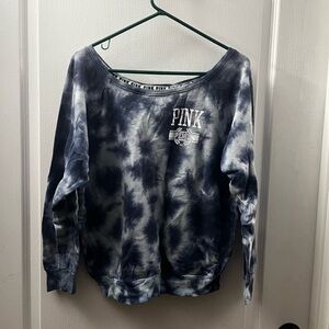 PINK Victoria's Secret Blue Crew Neck Sweater with Tie-Dye Design